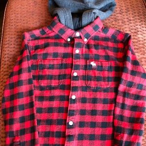 Boys Abercrombie flannel hoodie shirt
